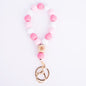 Silicone Bead Bracelet Keychain with Wooden Bead Accent 12