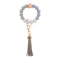 PU Tassel Silicone Bead Wristlet Keychain with Wooden Bead 21