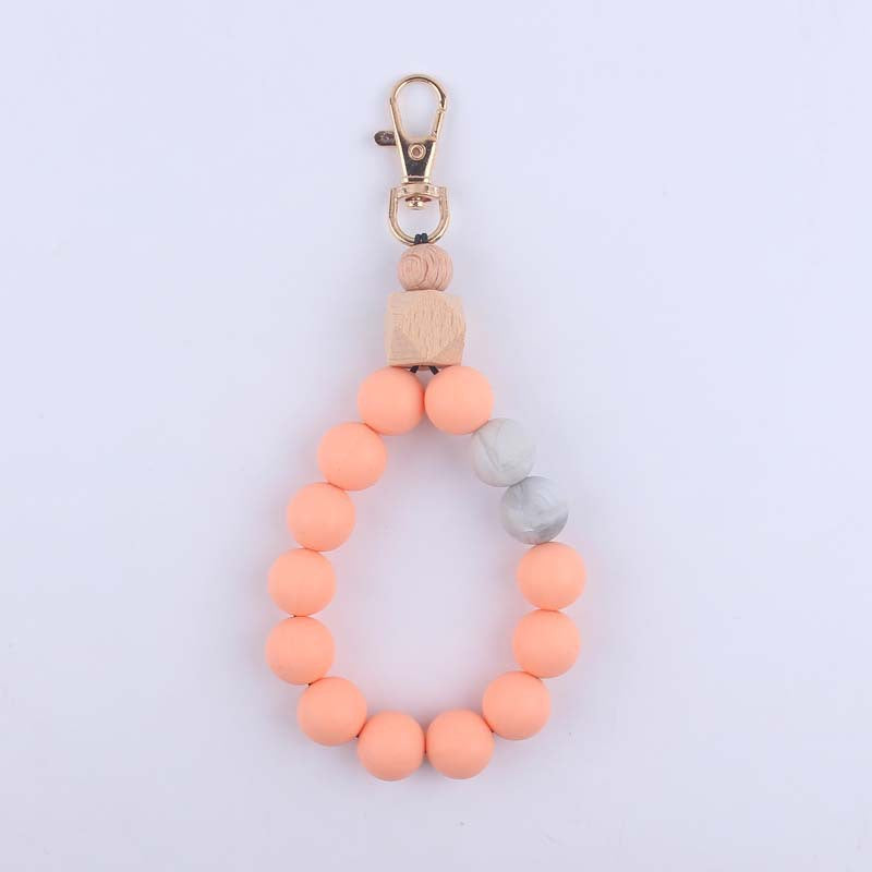 Wood Hexagon Silicone Bead Wristlet Keychain with Wooden Accent 8