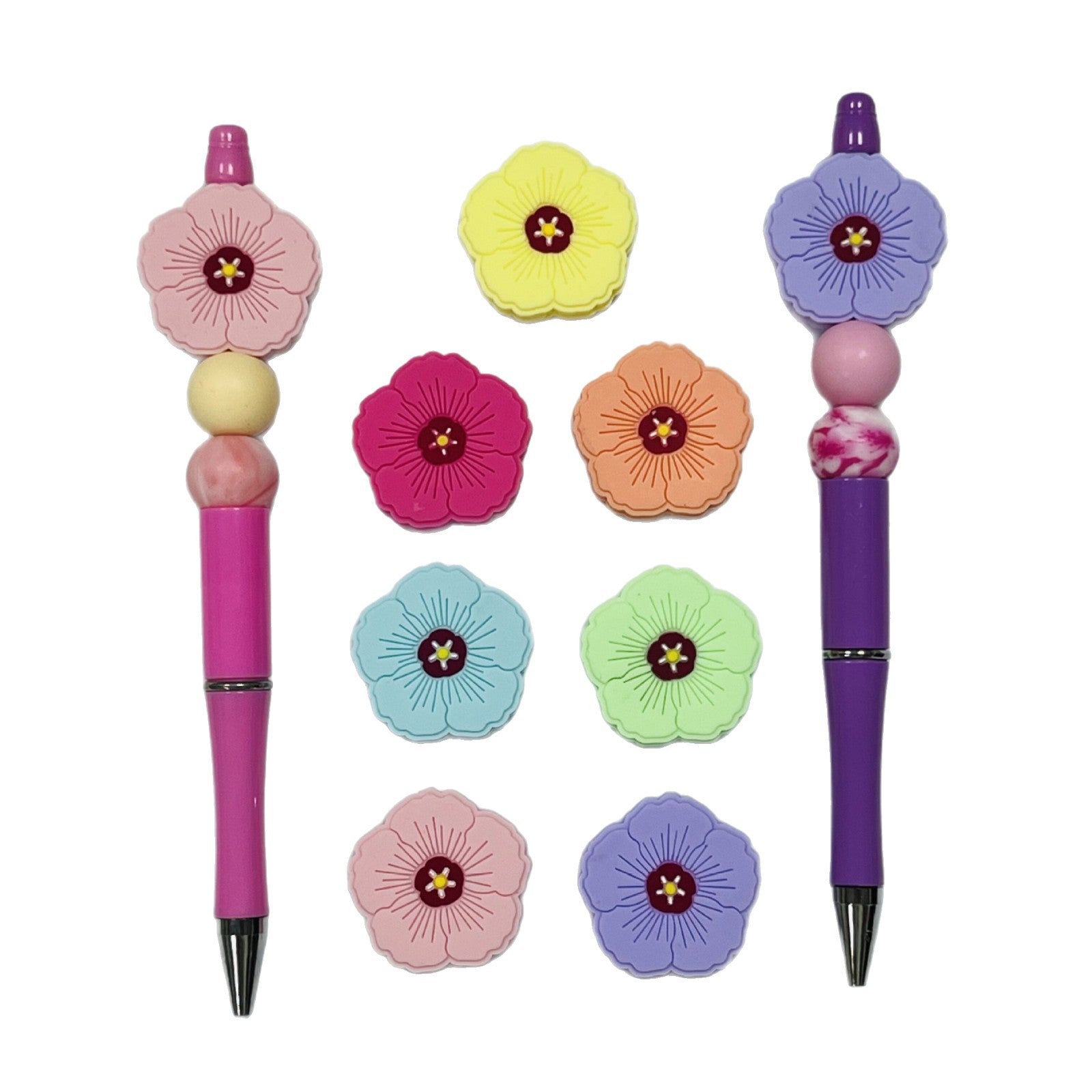 20Pcs Silicone Focal Beads Flower Macaroon Color Design 4