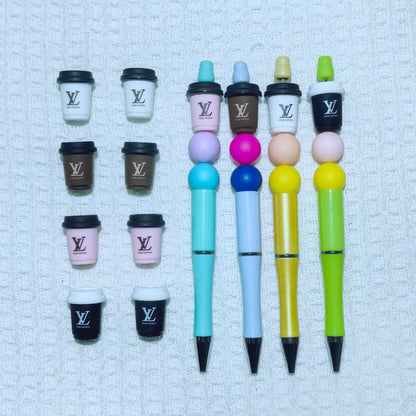 20Pcs Silicone 3D Focal Beads Coffee Cup Logo Print Topper 2