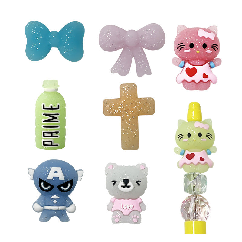 20Pcs Silicone Focal Beads Bow Cross Solid Luminous Design 4