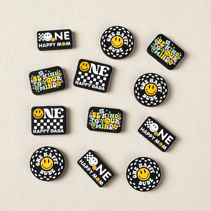 Silicone Focal Beads Cartoon Smiley Face Printed Text Design 2