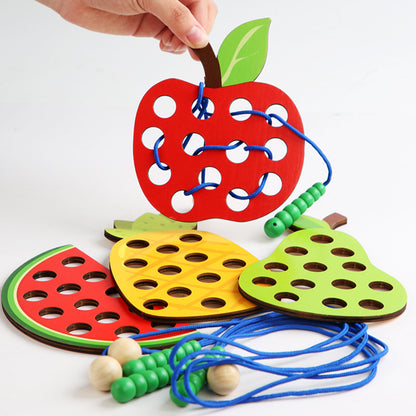 Wooden Fruit Threading Montessori Toys Educational Fine Motor Skills 4