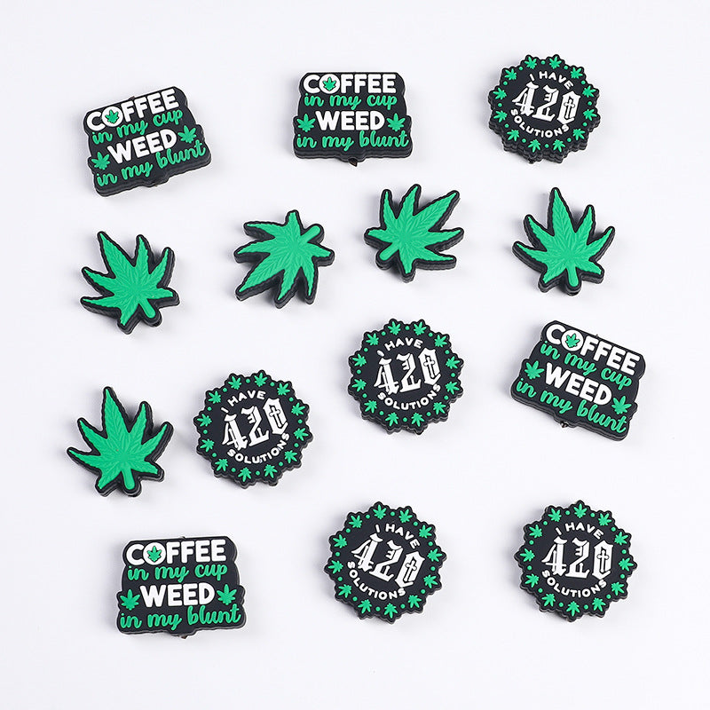 20Pcs Silicone Focal Beads Green Leaves Leaf Design 3