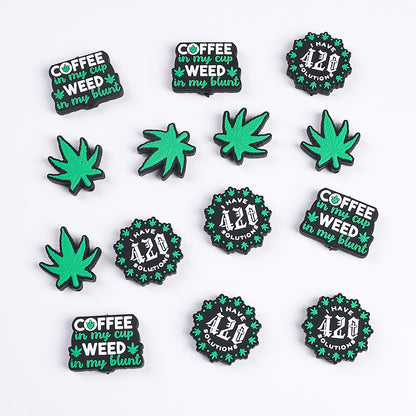 20Pcs Silicone Focal Beads Green Leaves Leaf Design 3