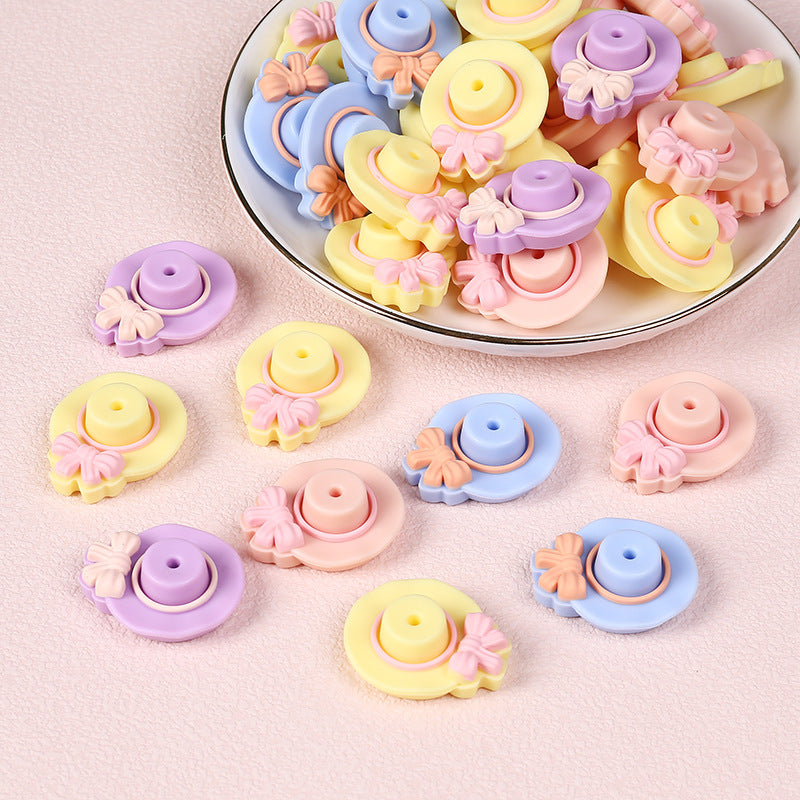 20Pcs Silicone 3D Focal Beads Bow Hat With Bow Detail