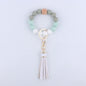 Tassel Silicone Bead Wristlet Keychain with Wooden Bead Charm 8cm 14