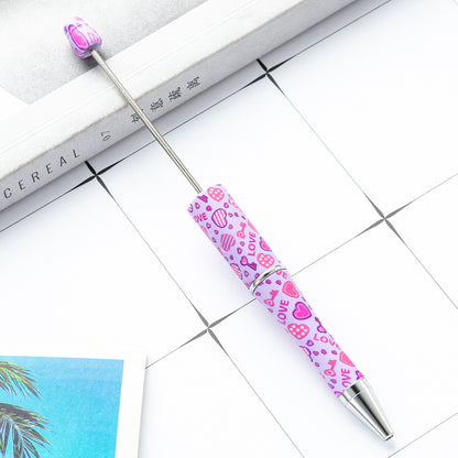 Valentine's Day Heart Print Beadable Ballpoint Pens 14.4cm DIY 25