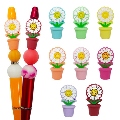 20Pcs 3D Silicone Focal Beads Potted Daisy With Flower Pot