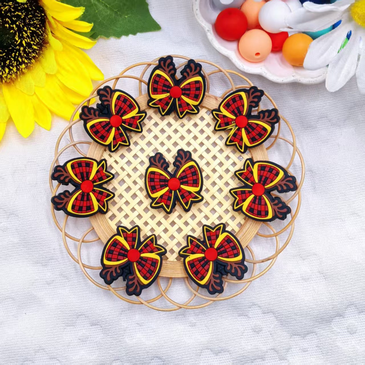 20Pcs Silicone Focal Beads Christmas Deer Bow Design 4