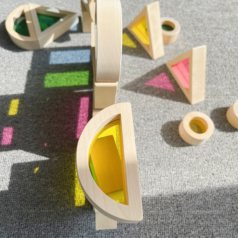 Wooden Building Blocks Educational Toy with Acrylic Insets 4