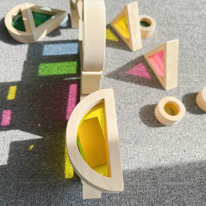 Wooden Building Blocks Educational Toy with Acrylic Insets 4