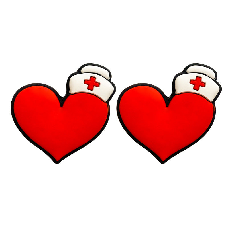 20pcs Silicone Focal Beads Nurse Hat Red Heart Design 3