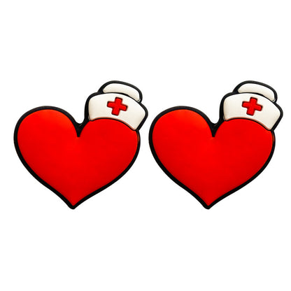 20pcs Silicone Focal Beads Nurse Hat Red Heart Design 3