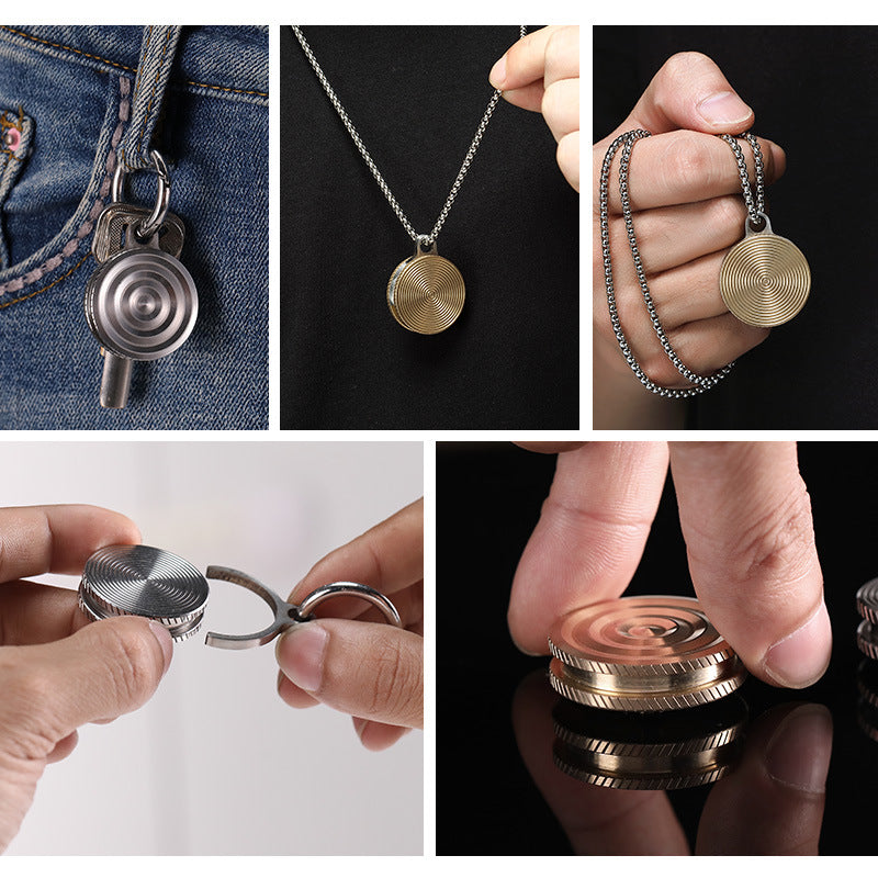 Stainless Steel Fidget Spinner Pendant Necklace with Spiral Ripple Design 3