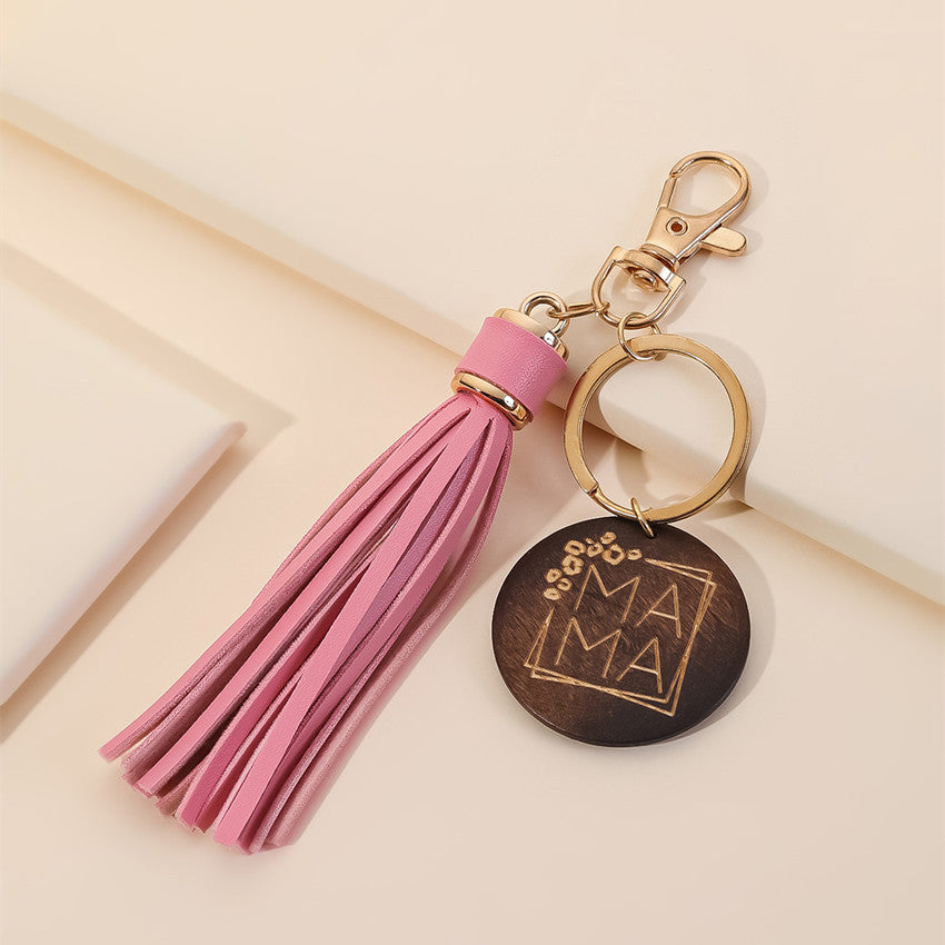Western Wooden Mama Tassel Keychain Metal Accessory 17