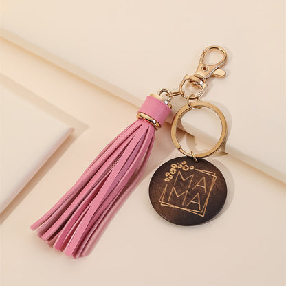 Western Wooden Mama Tassel Keychain Metal Accessory 17