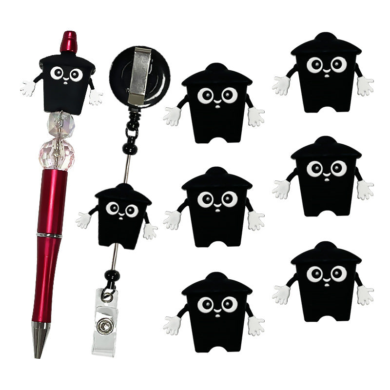 Silicone 3D Focal Beads Black Trash Can Front Facing with White Hands 2
