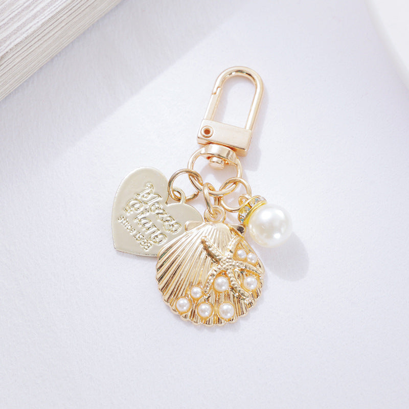 Cute Shell Metal Keychain with Pearl and Heart Charms 9