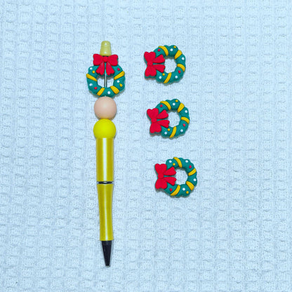 20Pcs Silicone 3D Focal Beads Christmas Circle With Red Bow Detail 4