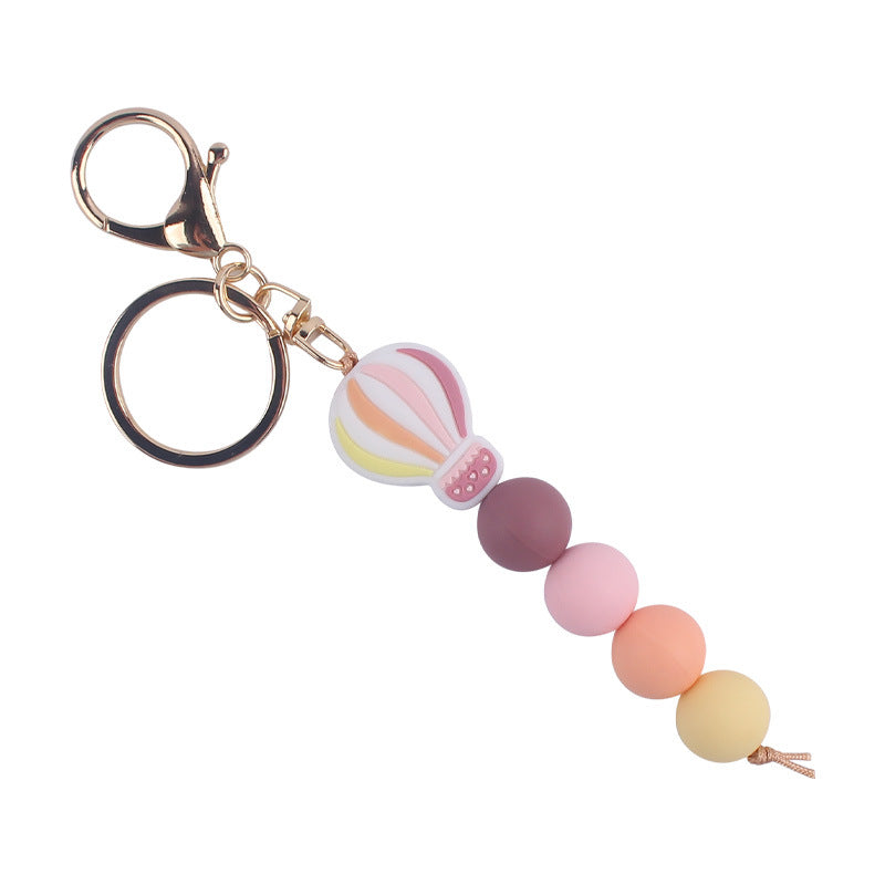 Hot Air Balloon Silicone Bead Keychain with Lobster Clasp Charm 6