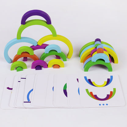 Wooden Montessori Toys Rainbow Building Blocks Tunnel 21.5cm 4