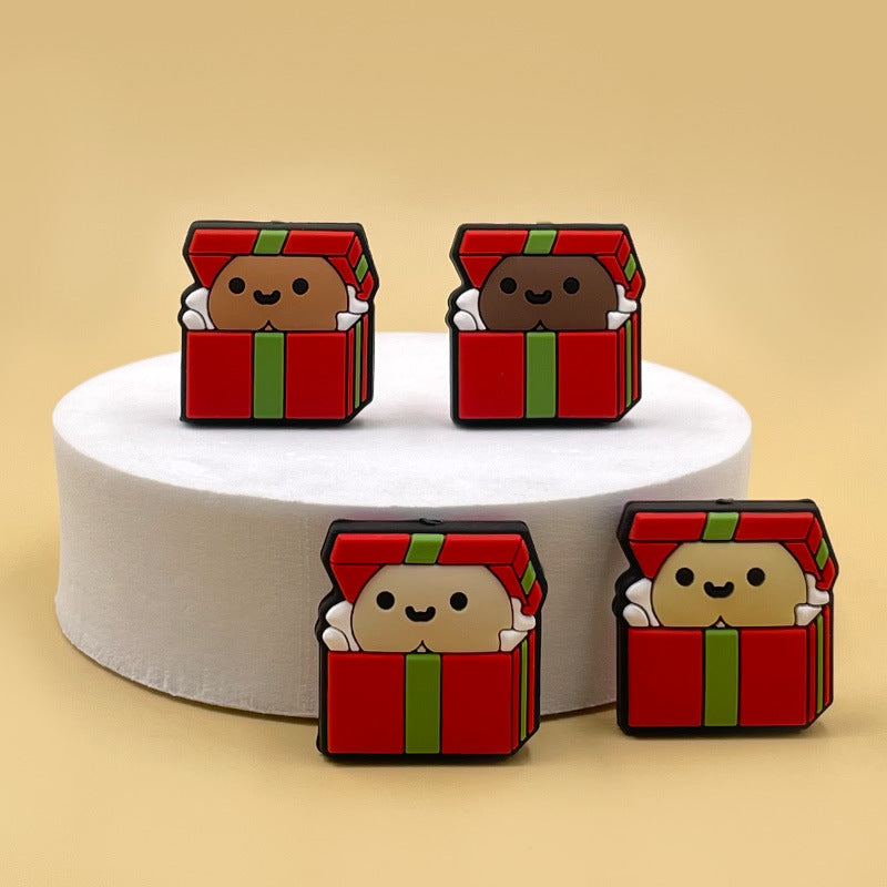 20pcs Silicone Focal Beads Christmas Gift Box Cartoon Design 2