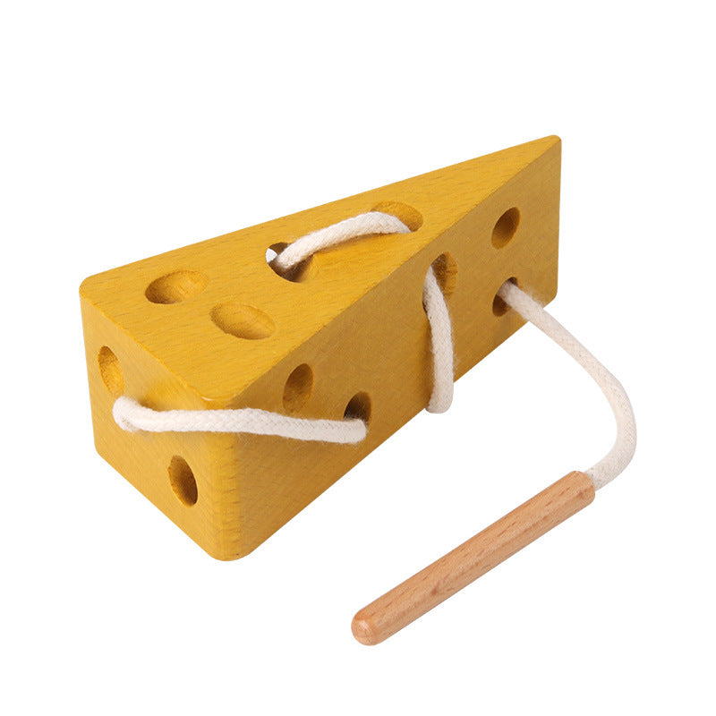 Wooden Cheese Threading Montessori Toys for Toddlers 11 x 5 x 4.5CM