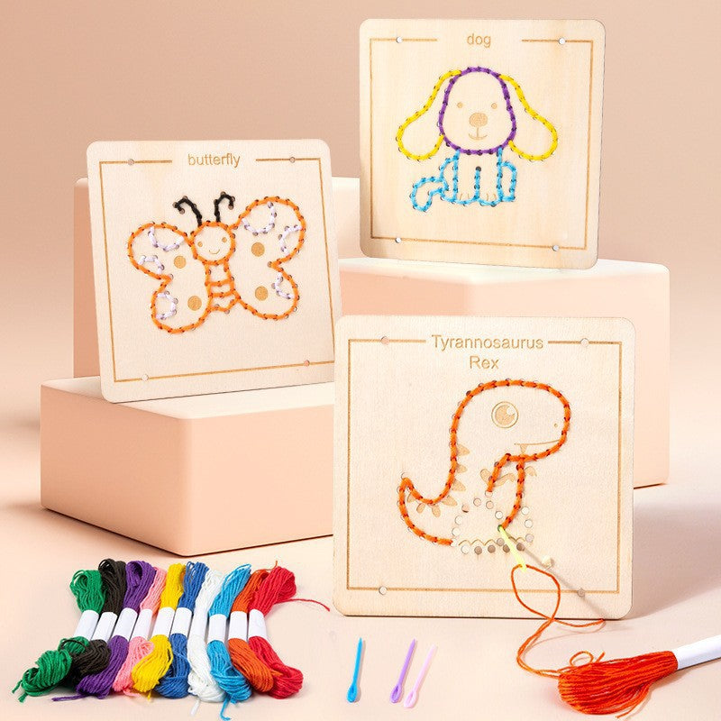 Wooden Rope Embroidery Montessori Toys Early Education 19.8cm 2