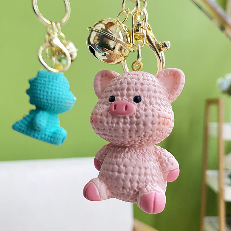 Resin Wool Animal Keychain Cute Charm with Braided Strap 2