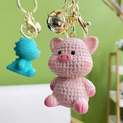 Resin Wool Animal Keychain Cute Charm with Braided Strap 2