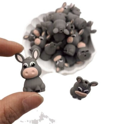 20Pcs Silicone 3D Focal Beads Gray Donkey Cartoon Character Sitting Pose 5
