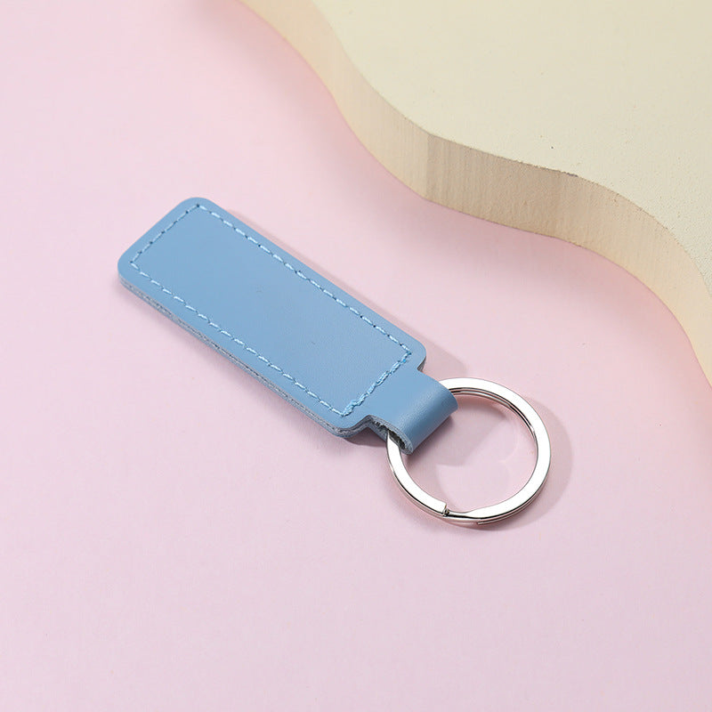 Creative PU Leather Keychain Rectangular Tag with Metal Ring 7