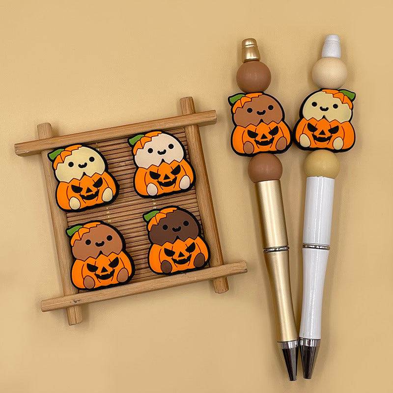 20pcs Silicone Focal Beads Chicken Pumpkin Halloween Cartoon Holding Pumpkin