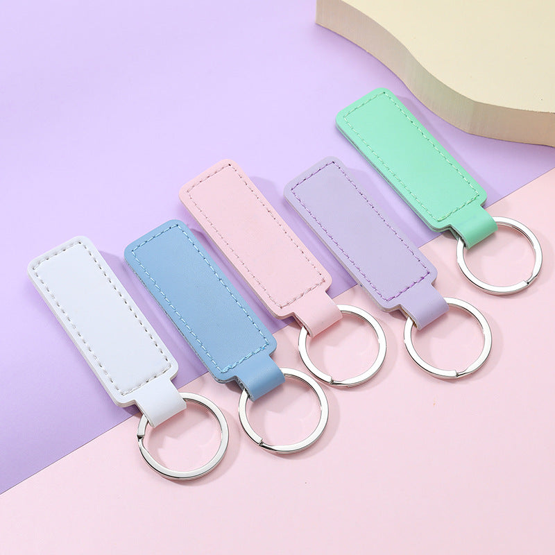 Creative PU Leather Keychain Rectangular Tag with Metal Ring