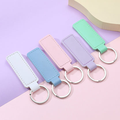 Creative PU Leather Keychain Rectangular Tag with Metal Ring