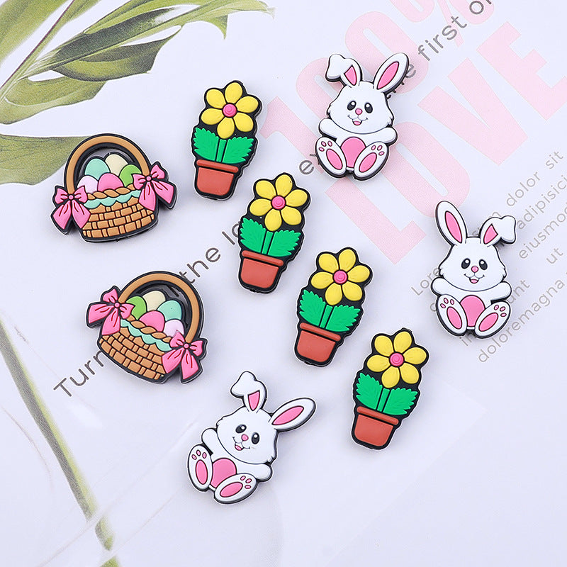 20pcs Silicone Focal Beads Easter Bunny Egg Basket and Flowerpot 4