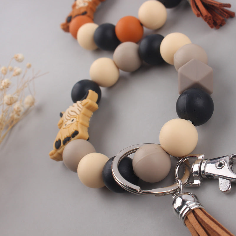 Yak Silicone Bead Wristlet Keychain with Tassel Charm 3