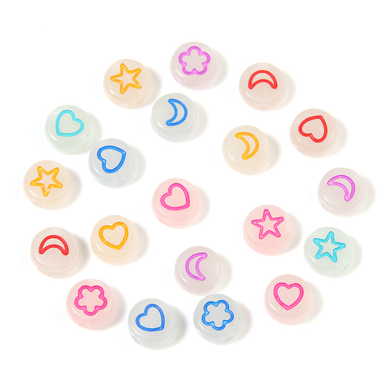 100 Pack Glow In The Dark Flat Round Letter Heart Acrylic Beads Bracelet Accessories 5