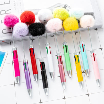 4 In 1 Cartoon Fur Ball Plastic Beadable Ballpoint Pens DIY Craft Supplies