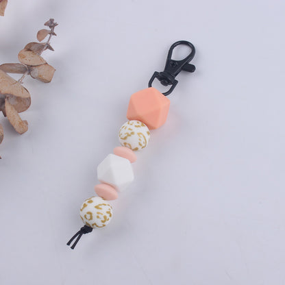Leopard Print Silicone Bead Keychain with Geometric Beads Charm 9