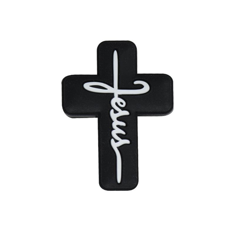 20pcs Silicone Focal Beads Jesus Cross Printed Text Design 2