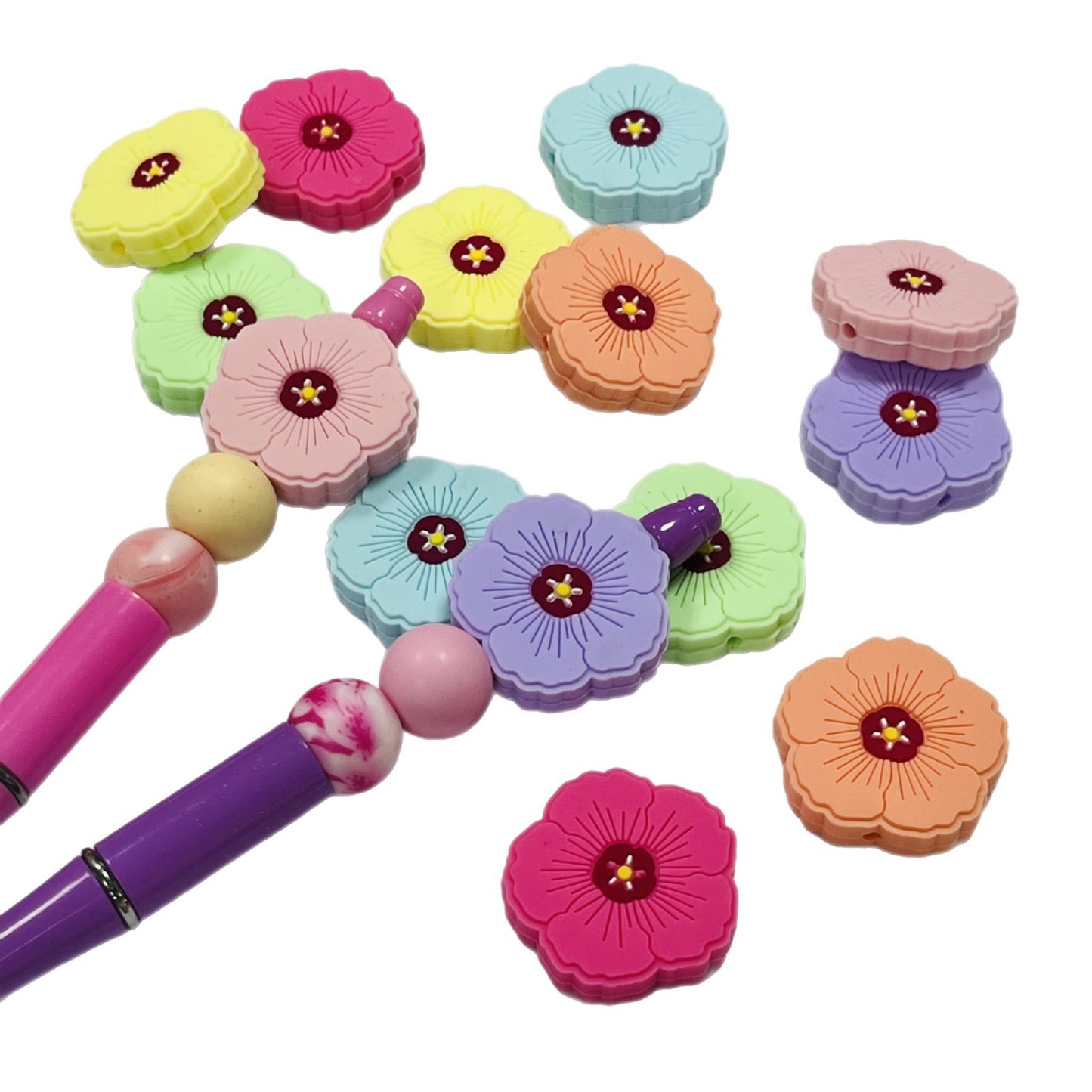 20Pcs Silicone Focal Beads Flower Macaroon Color Design
