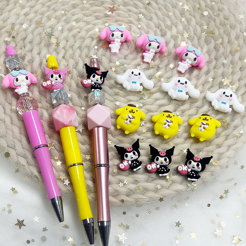 Silicone 3D Focal Beads White Rabbit Pink Hood and Yellow Pudding Dog Holding Cat 4