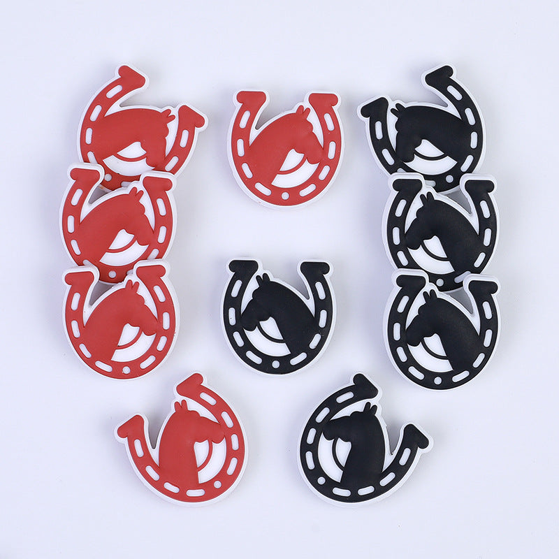 20pcs Silicone Focal Beads Horse Horseshoe Shape Design