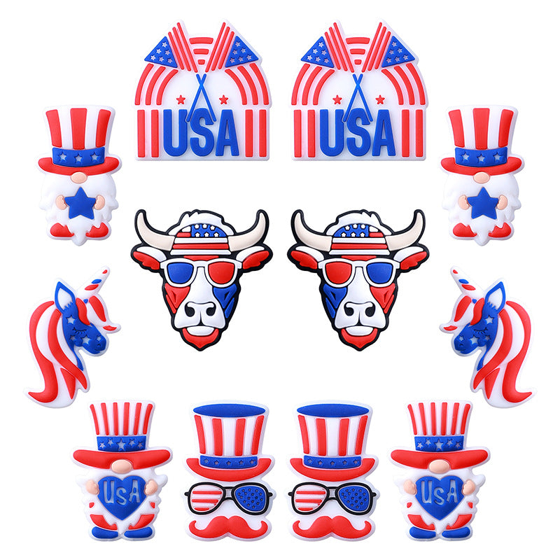 20pcs Silicone Focal Beads Independence Day Theme USA Flag and Character Designs