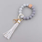 Leather PU Tassel Silicone Bead Wristlet Keychain 17