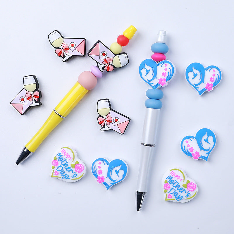 20pcs Silicone Focal Beads Mother's Day Heart and Envelope Designs 4