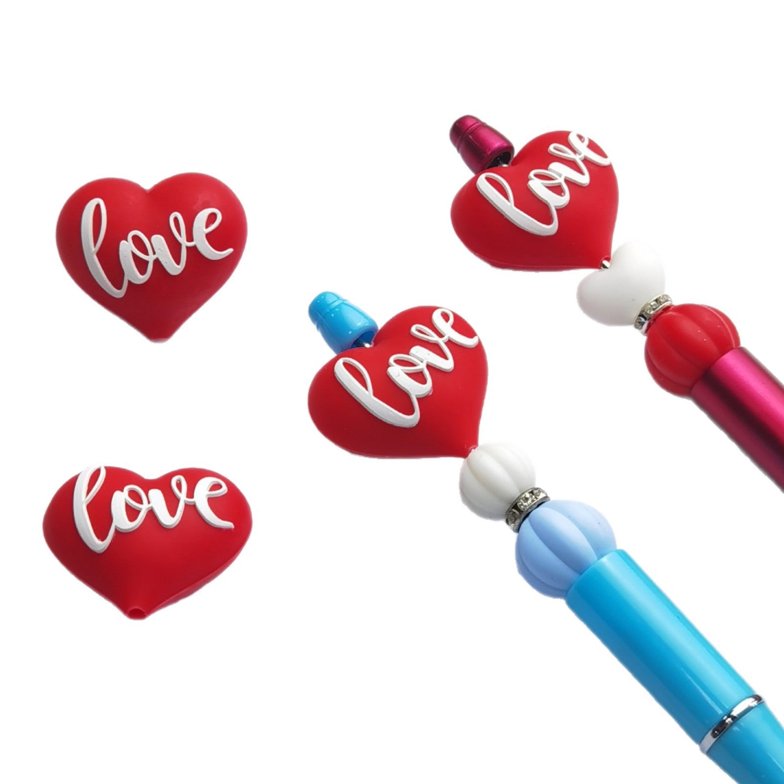 20Pcs Silicone 3D Focal Beads Valentine'S Day Red Love Front Facing 2